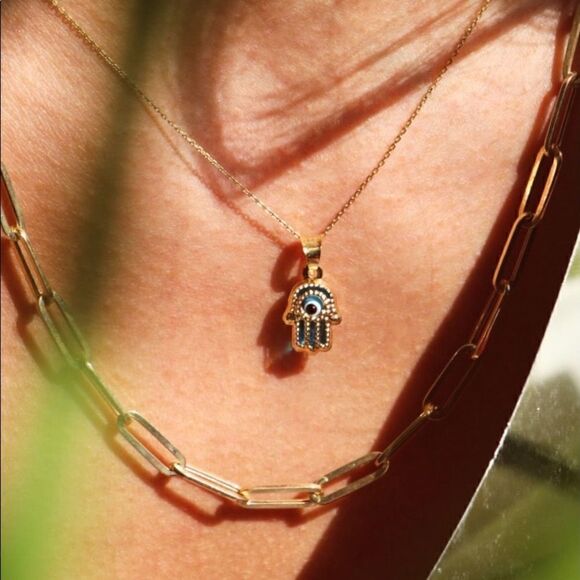 Evil Eye Hamsa 14k Solid Gold Pendant | perfect gift | cheshm Nazar | Birthday | - Picture 4 of 5